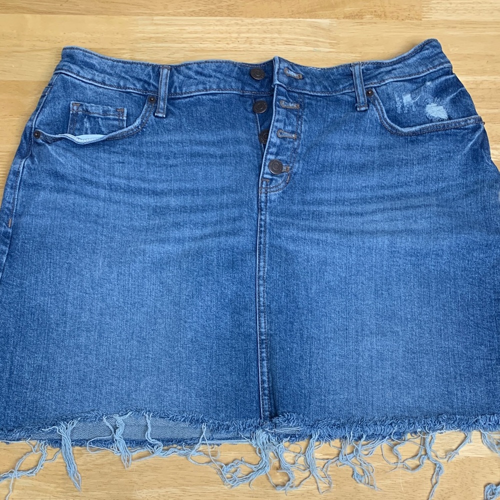 Blue Denim Frayed Hem Skirt